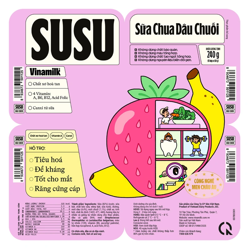 Lốc 4 hộp sữa chua trái cây Vinamilk SuSu IQ vị dâu chuối 60g (từ 1 tuổi) 3