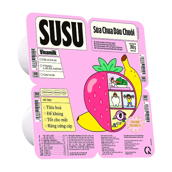 Lốc 4 hộp sữa chua trái cây Vinamilk SuSu IQ vị dâu chuối