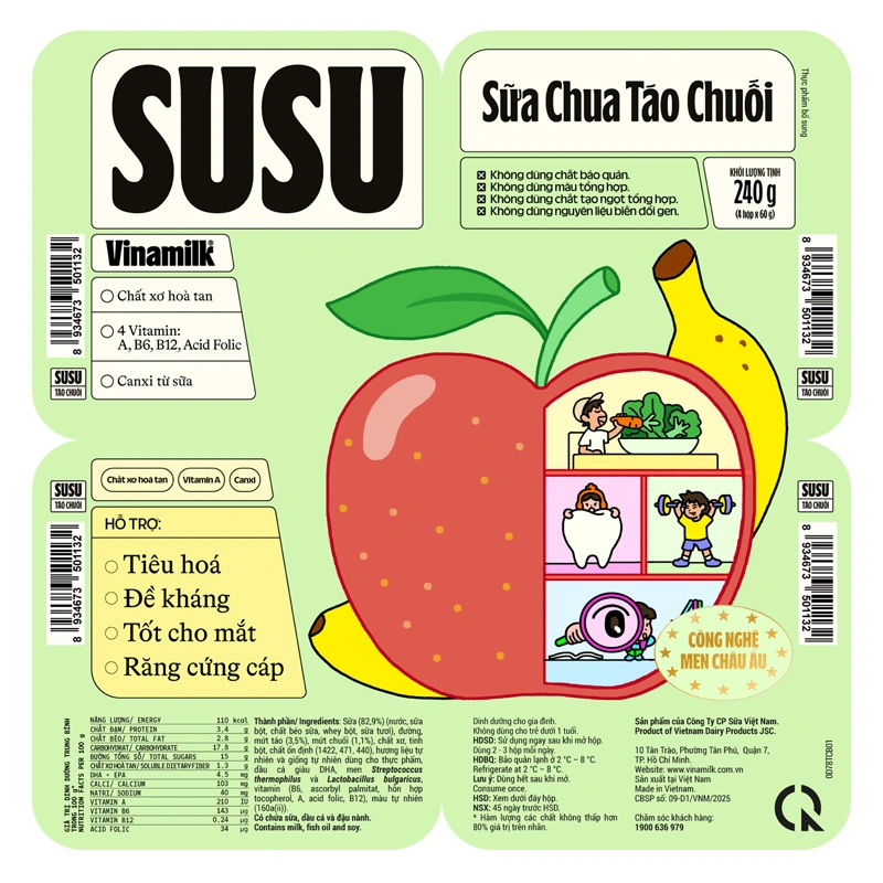 Lốc 4 hộp sữa chua trái cây Vinamilk SuSu IQ vị dâu chuối 60g (từ 1 tuổi) 6