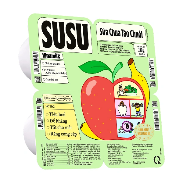 Lốc 4 hộp sữa chua trái cây Vinamilk SuSu IQ vị táo chuối
