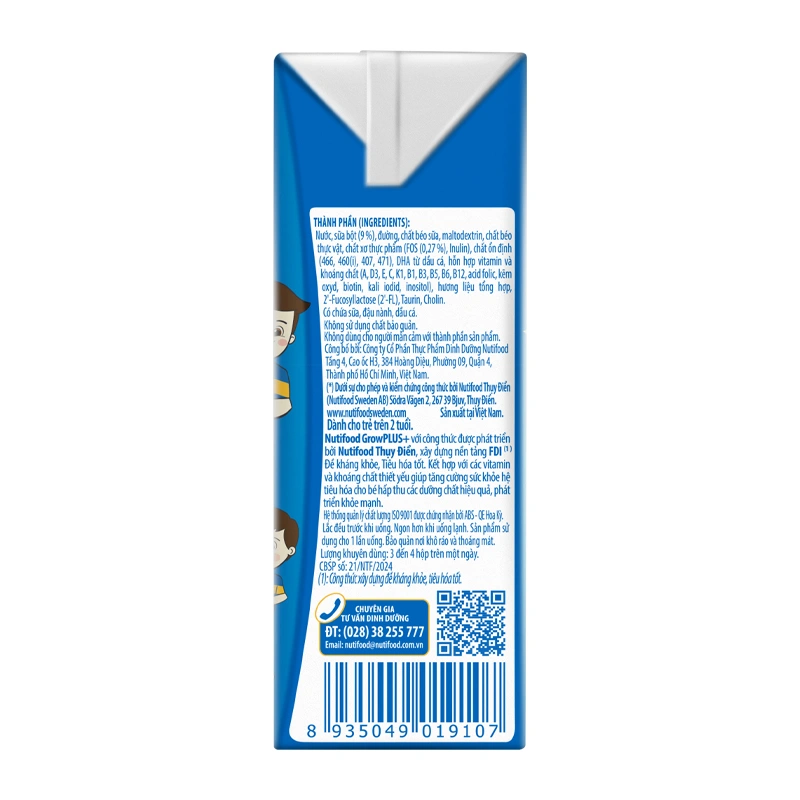 Thùng 48 hộp sữa pha sẵn Nutifood GrowPLUS+ xanh nhạt 2+ hương vani 110 ml hỗ trợ tiêu hóa (từ 2 tuổi) 14