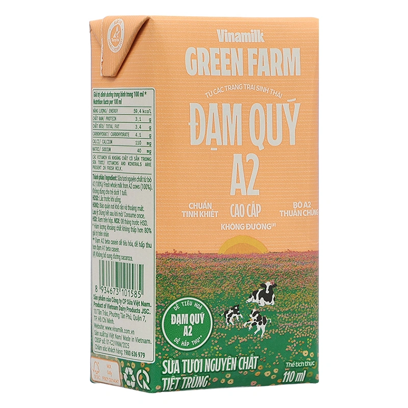 Lốc 4 hộp sữa tươi tiệt trùng Vinamilk Green Farm A2 110 ml (từ 1 tuổi) 4