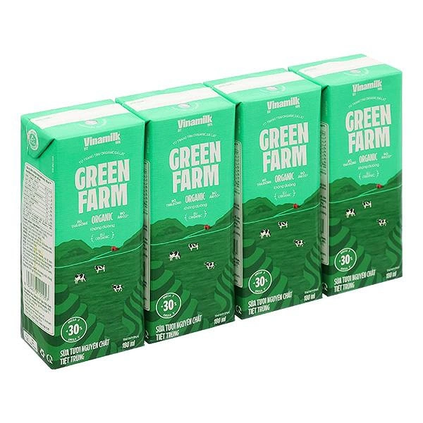 Lốc 4 hộp sữa tươi tiệt trùng Vinamilk Green Farm không đường