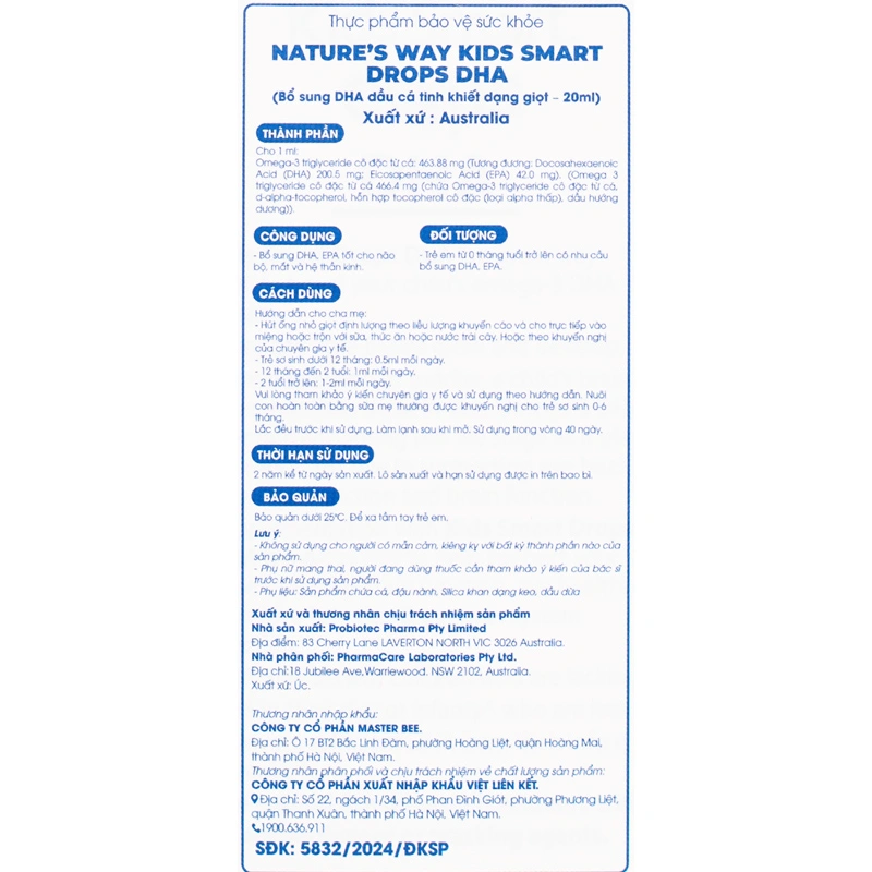 Nature's Way Kids Smart Drops DHA phát triển não bộ, thị lực, 20 ml dạng nhỏ giọt (từ 0 tháng) 5
