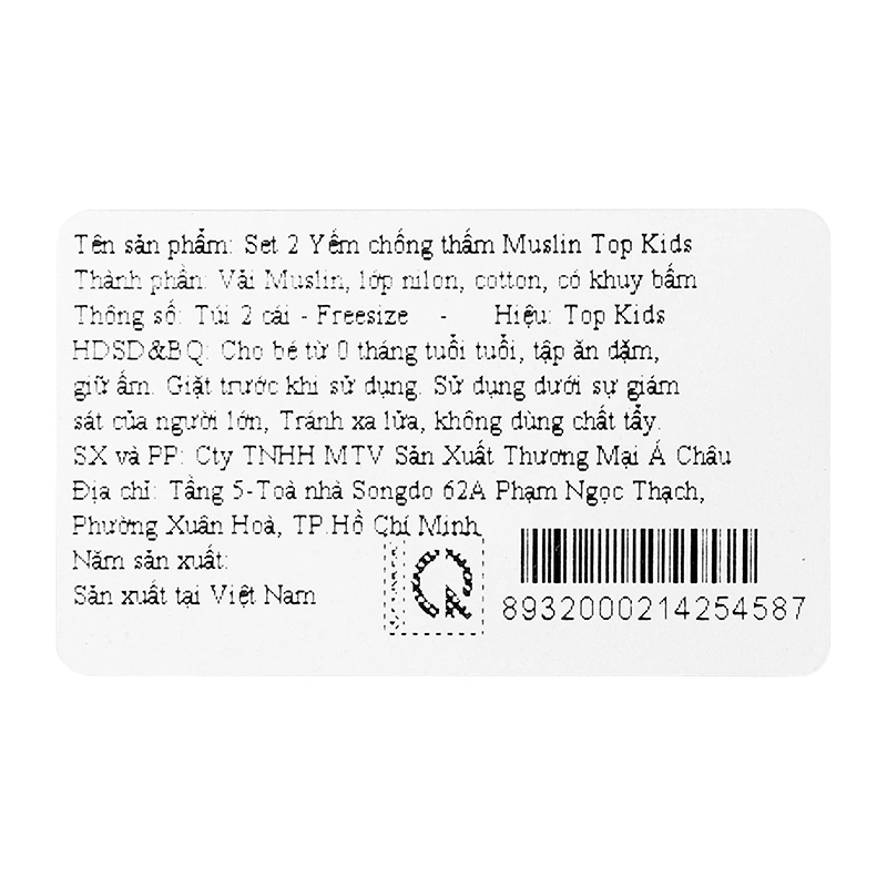Set 2 yếm ăn cho bé muslin TOP KIDS (từ 0 tháng) - Mẫu ngẫu nhiên 14