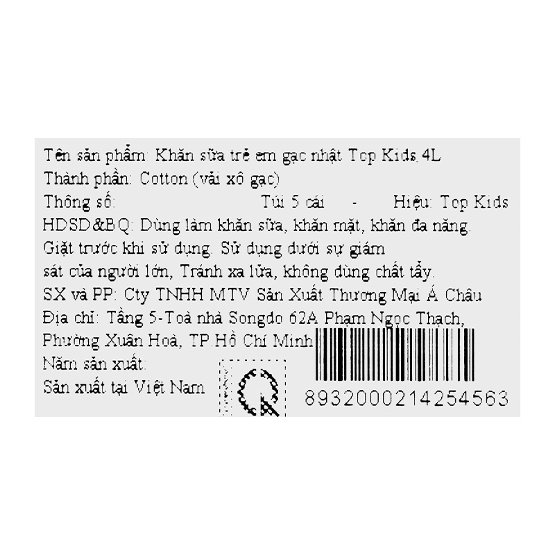 Set 5 cái khăn sữa cotton TOP KIDS 4 lớp 28x28 cm 9