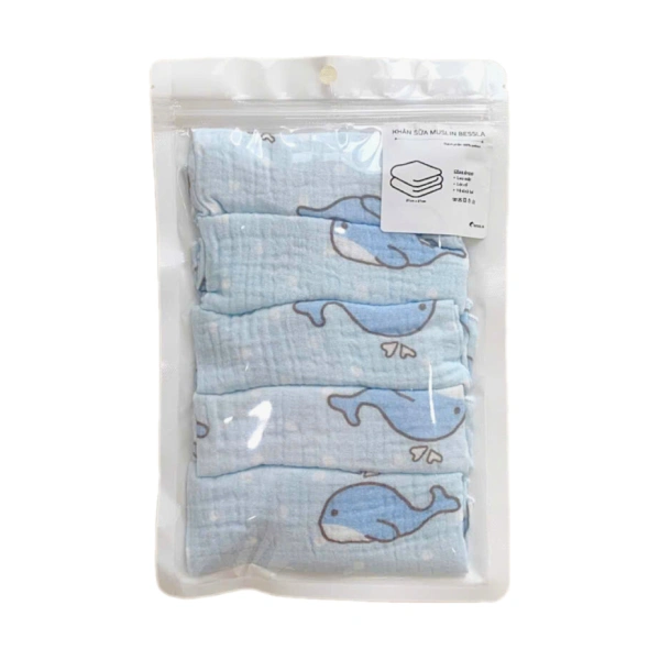 Set 5 cái khăn sữa muslin Bessla mẫu ngẫu nhiên