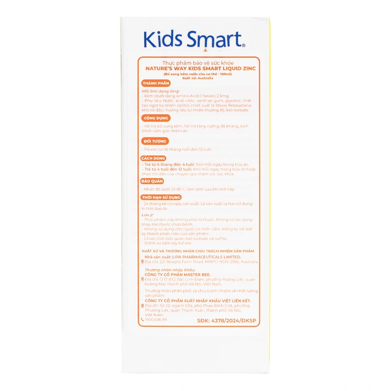 Siro Nature's Way Kids Smart Liquid Zinc bổ sung kẽm hỗ trợ ăn ngon, tăng đề kháng hương lê, 100 ml dạng uống (từ 6 tháng) 2