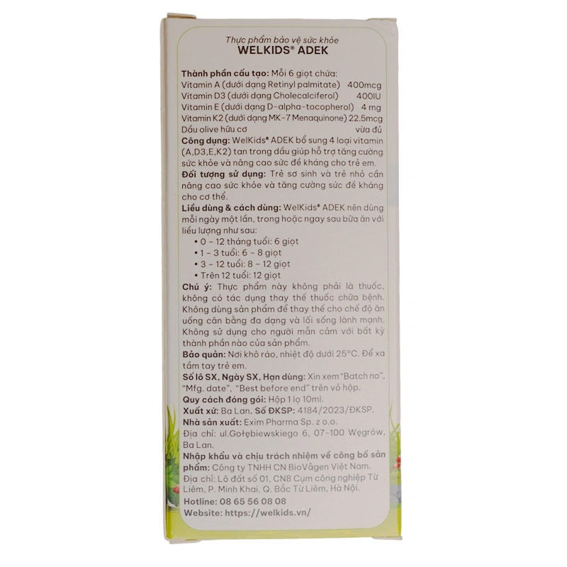 Siro Welkids Adek D3K2 hỗ trợ tăng sức đề kháng, 10 ml dạng nhỏ giọt (từ 0 tháng) 4