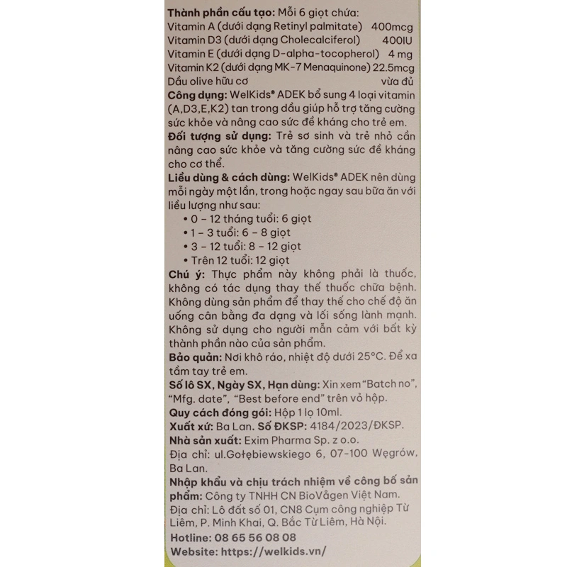Siro Welkids Adek D3K2 hỗ trợ tăng sức đề kháng, 10 ml dạng nhỏ giọt (từ 0 tháng) 9