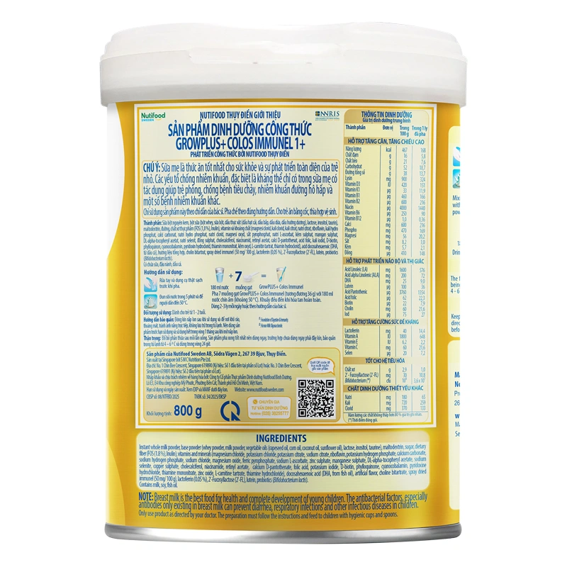 Sữa bột Nutifood GrowPLUS+ Colos Immunel 1+ hương vani 800g (1 - 2 tuổi) 3