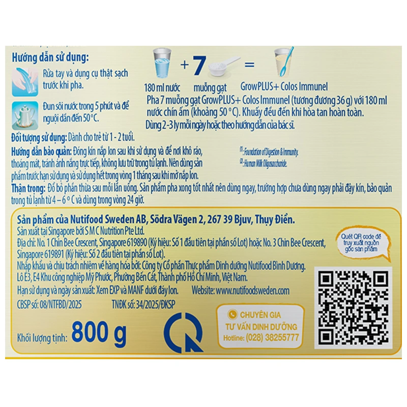 Sữa bột Nutifood GrowPLUS+ Colos Immunel 1+ hương vani 800g (1 - 2 tuổi) 7