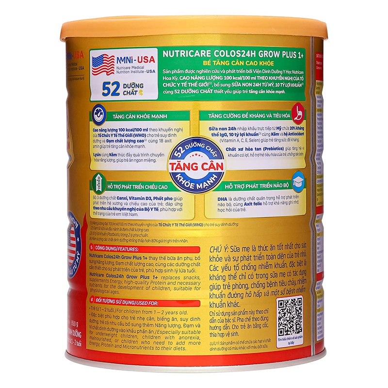 Sữa bột Nutricare Colos 24h Grow Plus 1+ 850g (1 - 2 tuổi) 3