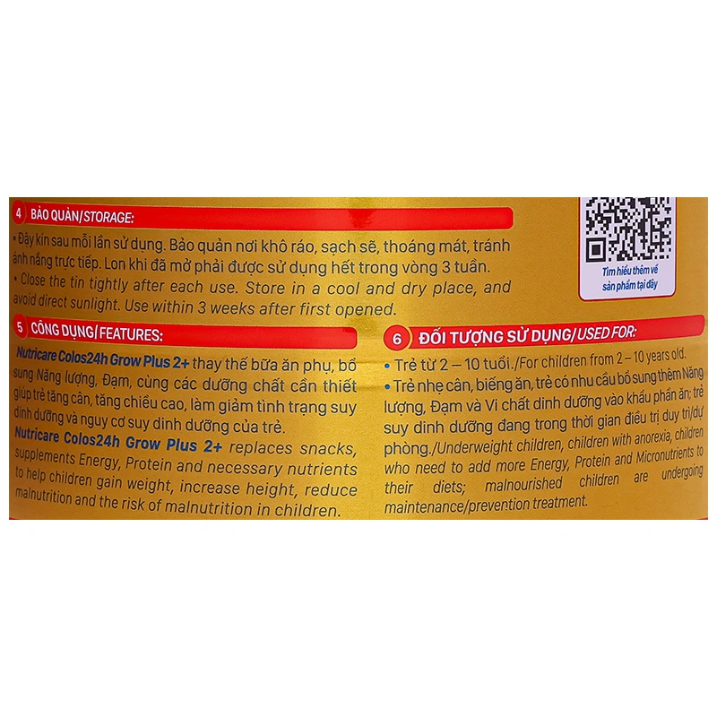 Combo 3 sữa bột Nutricare Colos 24h Grow Plus 2+ 850g (2 - 10 tuổi) 12