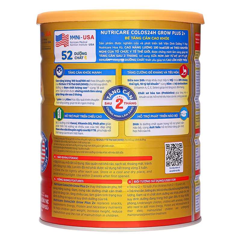 Combo 3 sữa bột Nutricare Colos 24h Grow Plus 2+ 850g (2 - 10 tuổi) 3