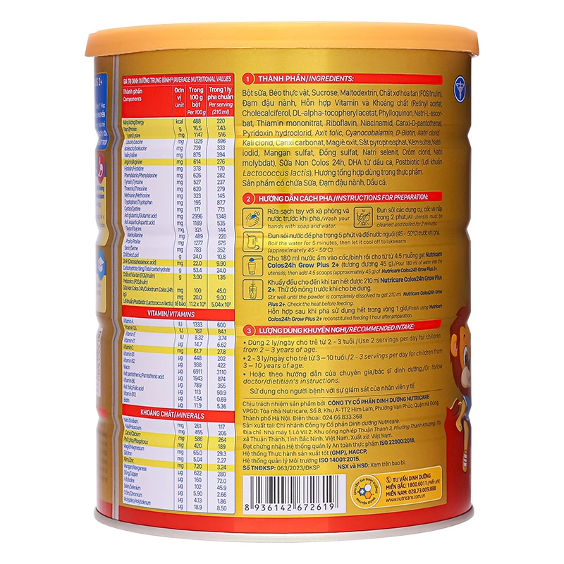 Combo 3 sữa bột Nutricare Colos 24h Grow Plus 2+ 850g (2 - 10 tuổi) 5