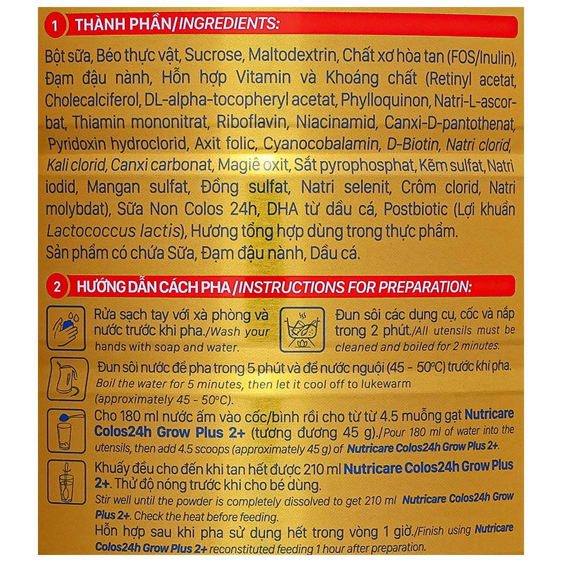 Combo 3 sữa bột Nutricare Colos 24h Grow Plus 2+ 850g (2 - 10 tuổi) 8