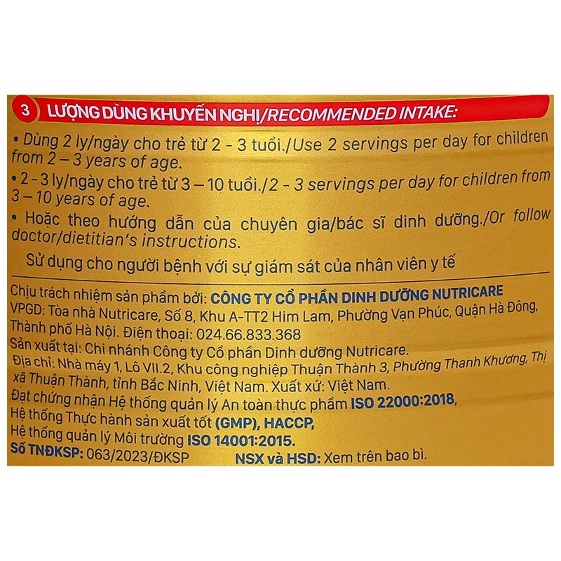 Combo 3 sữa bột Nutricare Colos 24h Grow Plus 2+ 850g (2 - 10 tuổi) 9