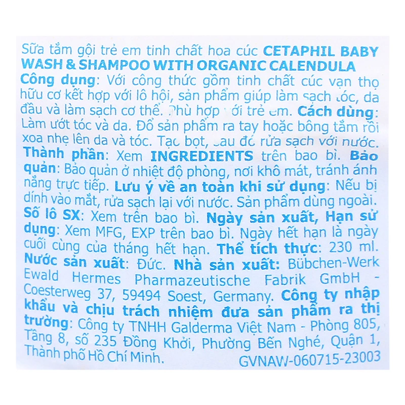 Sữa tắm & gội 2in1 cho bé Cetaphil Baby chiết xuất hoa cúc hữu cơ 230 ml (mọi độ tuổi) - Giao bao bì ngẫu nhiên 9