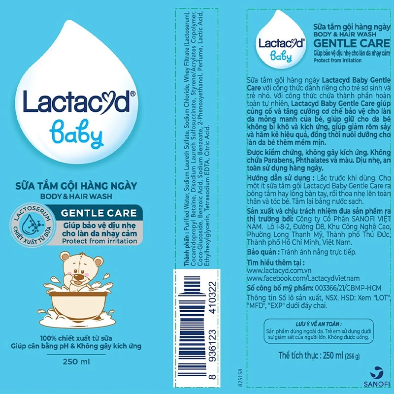 Sữa tắm & gội 2in1 cho bé Lactacyd Gentle Care hương dịu nhẹ 250 ml (mọi độ tuổi) 4