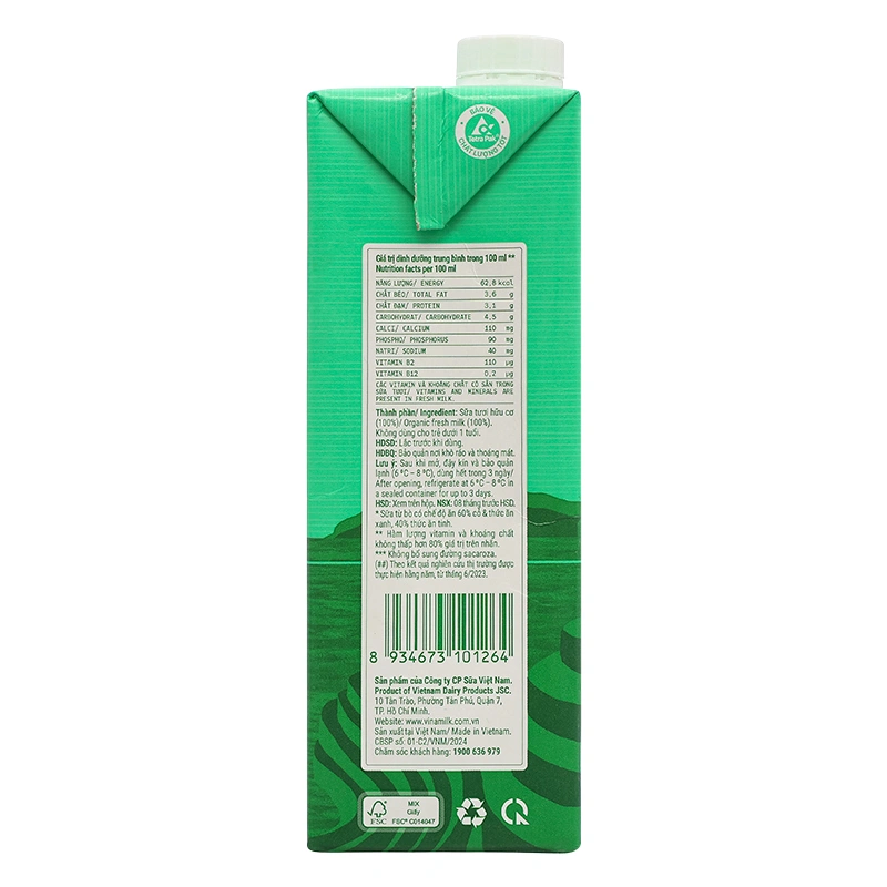 Sữa tươi tiệt trùng Green Farm Organic không đường 1 lít (từ 1 tuổi) 5