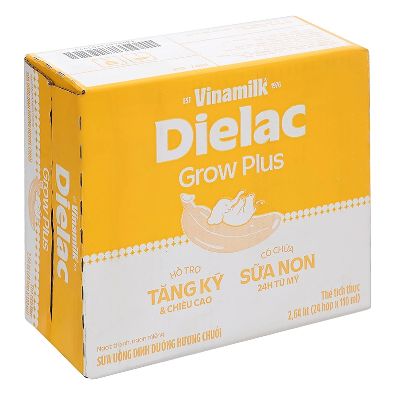 Lốc 4 hộp sữa non pha sẵn Dielac Grow Plus hương chuối 110 ml (từ 1 tuổi) 12