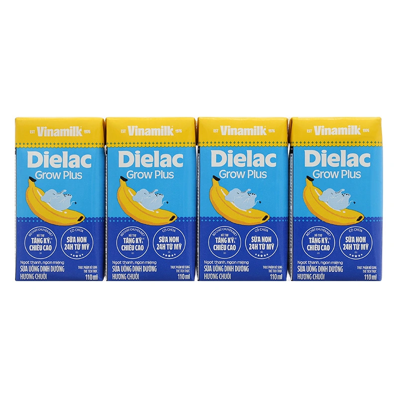 Lốc 4 hộp sữa non pha sẵn Dielac Grow Plus hương chuối 110 ml (từ 1 tuổi) 15
