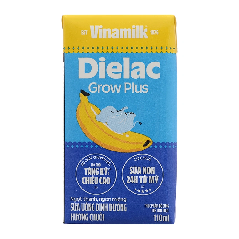 Lốc 4 hộp sữa non pha sẵn Dielac Grow Plus hương chuối 110 ml (từ 1 tuổi) 18