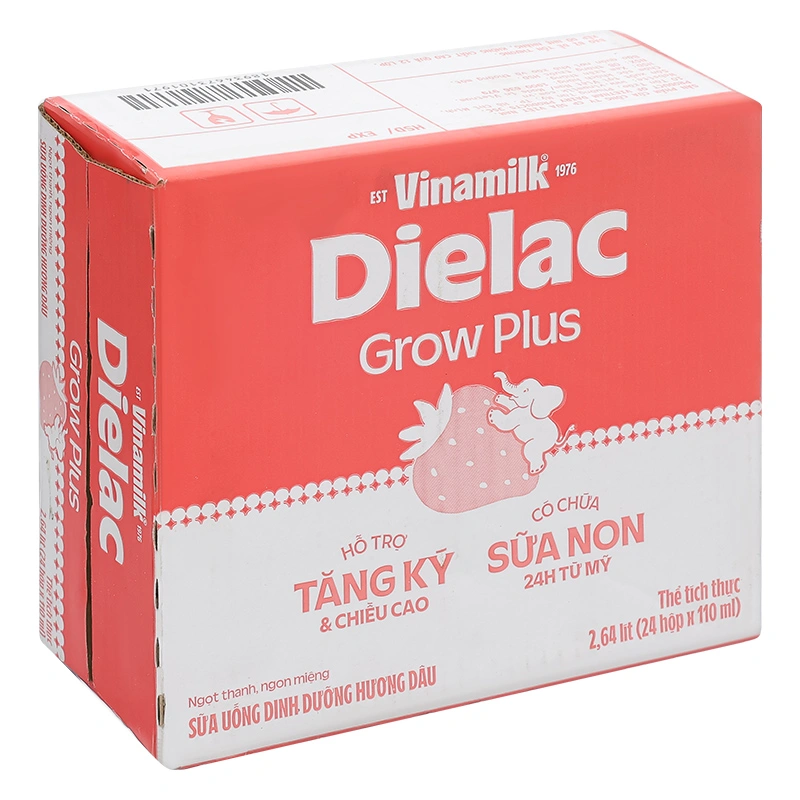 Lốc 4 hộp sữa non pha sẵn Dielac Grow Plus hương dâu 110 ml (từ 1 tuổi) 12