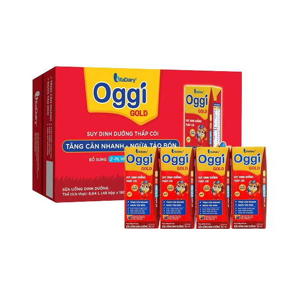 Thùng 48 hộp sữa pha sẵn Oggi Gold cho trẻ suy dinh dưỡng