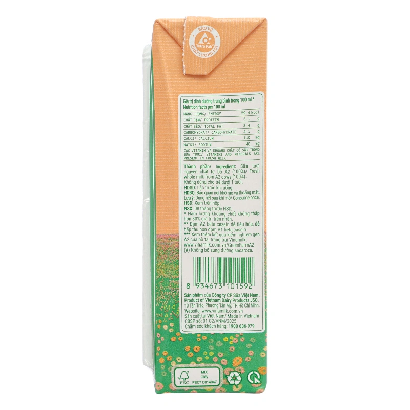 Thùng 48 hộp sữa tươi tiệt trùng Vinamilk Green Farm A2 180 ml (từ 1 tuổi) 10