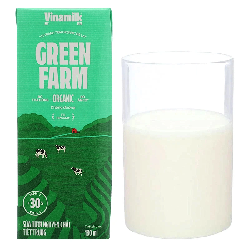 Lốc 4 hộp sữa tươi tiệt trùng Vinamilk Green Farm không đường 180 ml (từ 1 tuổi) 20