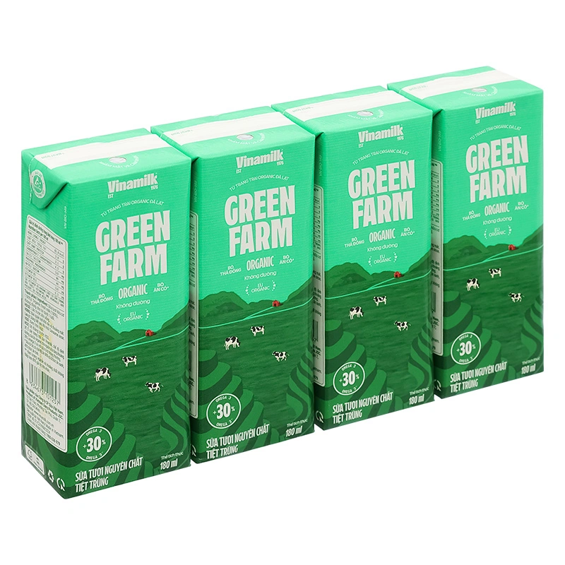 Lốc 4 hộp sữa tươi tiệt trùng Vinamilk Green Farm không đường 180 ml (từ 1 tuổi) 12