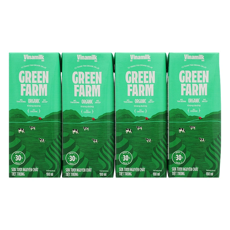 Lốc 4 hộp sữa tươi tiệt trùng Vinamilk Green Farm không đường 180 ml (từ 1 tuổi) 13