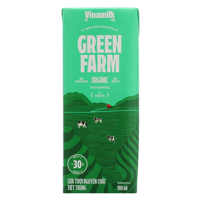 Lốc 4 hộp sữa tươi tiệt trùng Vinamilk Green Farm không đường 180 ml (từ 1 tuổi) 16