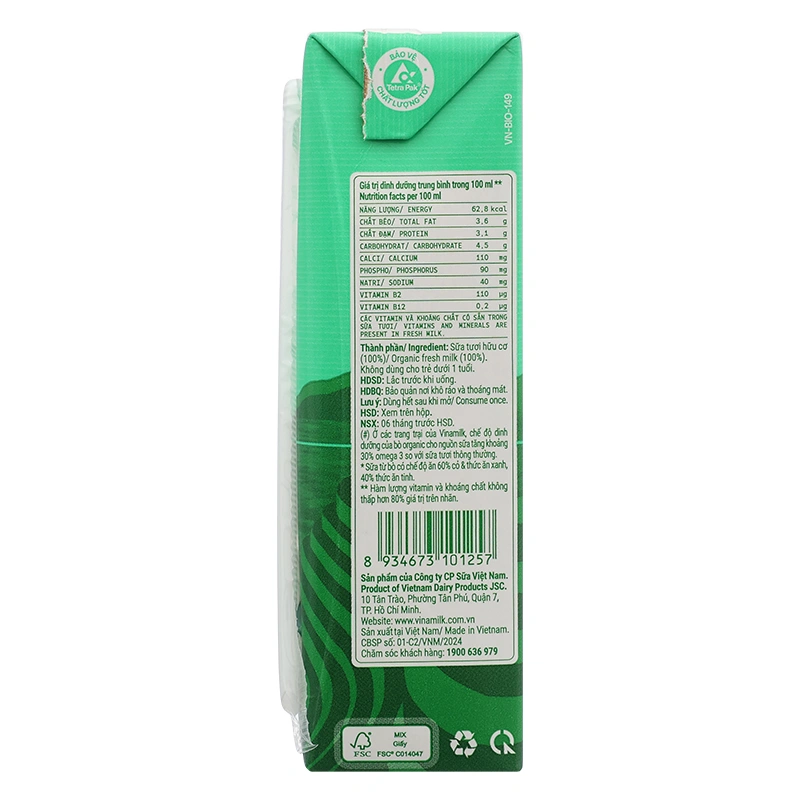 Lốc 4 hộp sữa tươi tiệt trùng Vinamilk Green Farm không đường 180 ml (từ 1 tuổi) 18