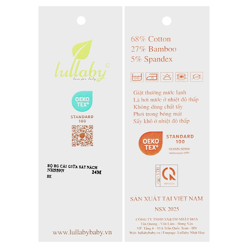 Bộ sát nách bé gái Lullaby NH559N màu be 12