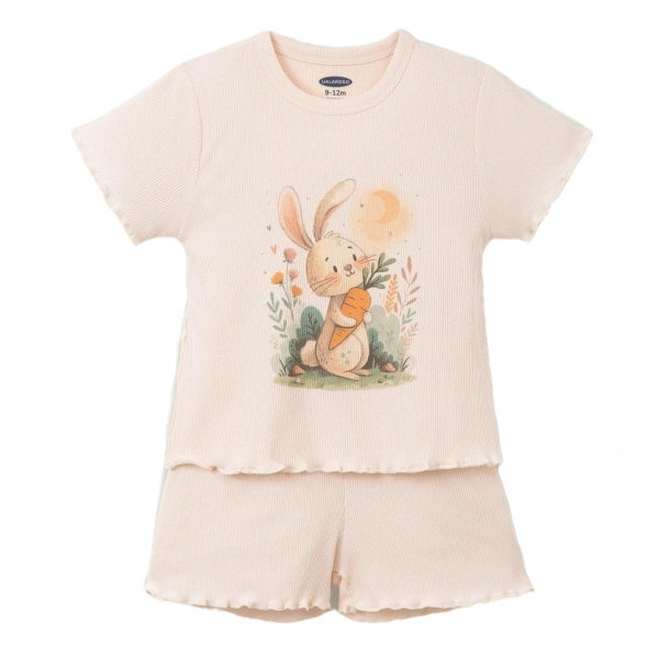 Bộ bé gái Ualarogo cotton hồng nhạt