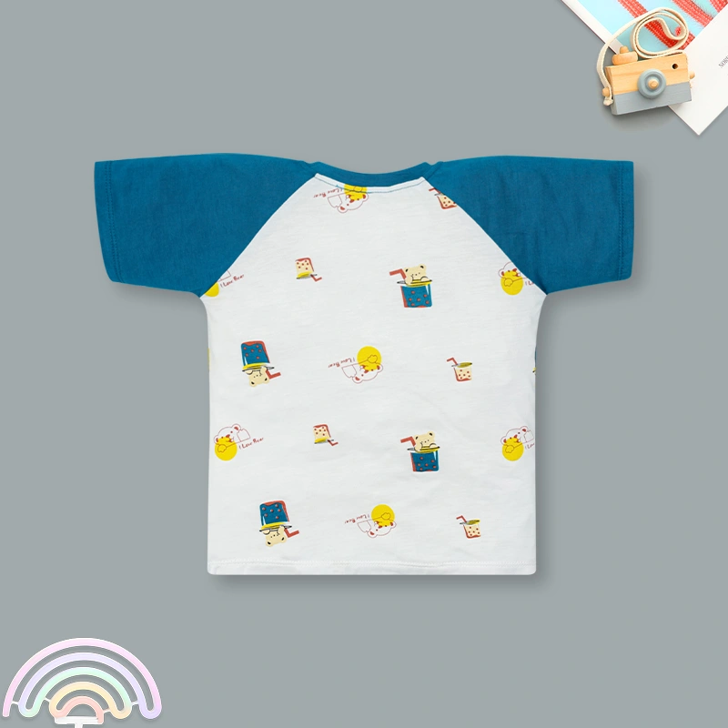 Bộ tay ngắn bé trai IQ Baby raplan in gấu màu xanh 3