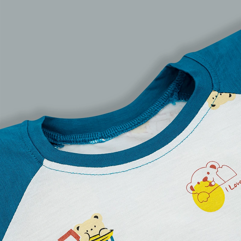 Bộ tay ngắn bé trai IQ Baby raplan in gấu màu xanh 4