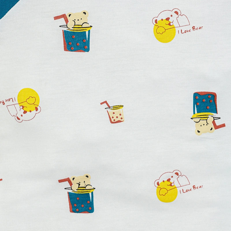 Bộ tay ngắn bé trai IQ Baby raplan in gấu màu xanh 6