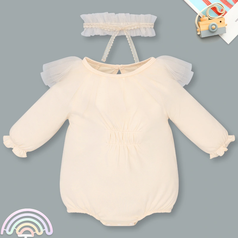 Bodysuit tay dài kèm băng đô La Pomme bông hoa thanh lịch màu vàng 5