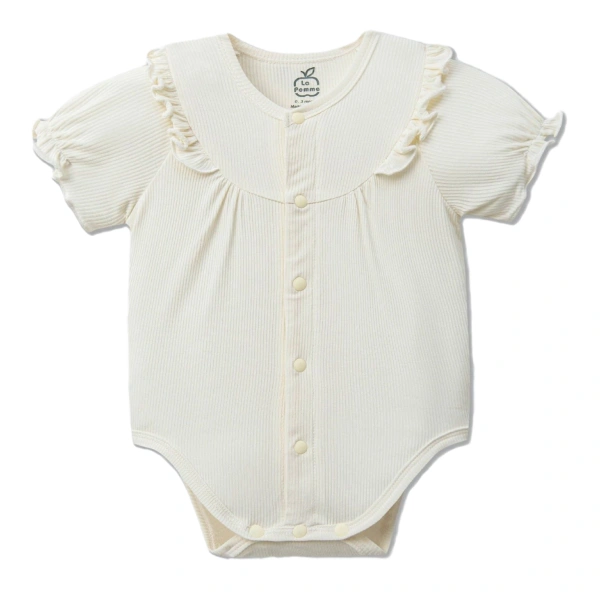 Bodysuit bé gái La Pomme sợi tre kem