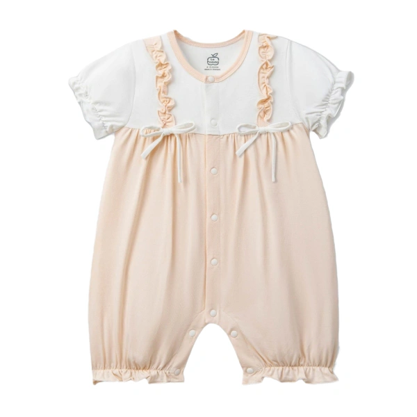 Bodysuit bé gái La Pomme sợi tre hồng kem