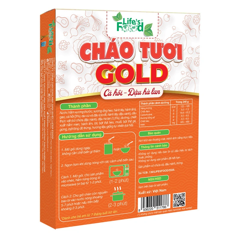 Cháo tươi Life's Food vị cá hồi đậu hà lan gói 240g (từ 7 tháng) 2