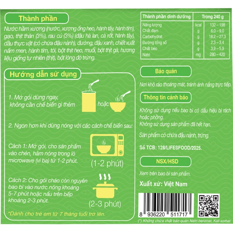 Cháo tươi Life's Food vị thịt thăn rau củ gói 240g (từ 7 tháng) 3