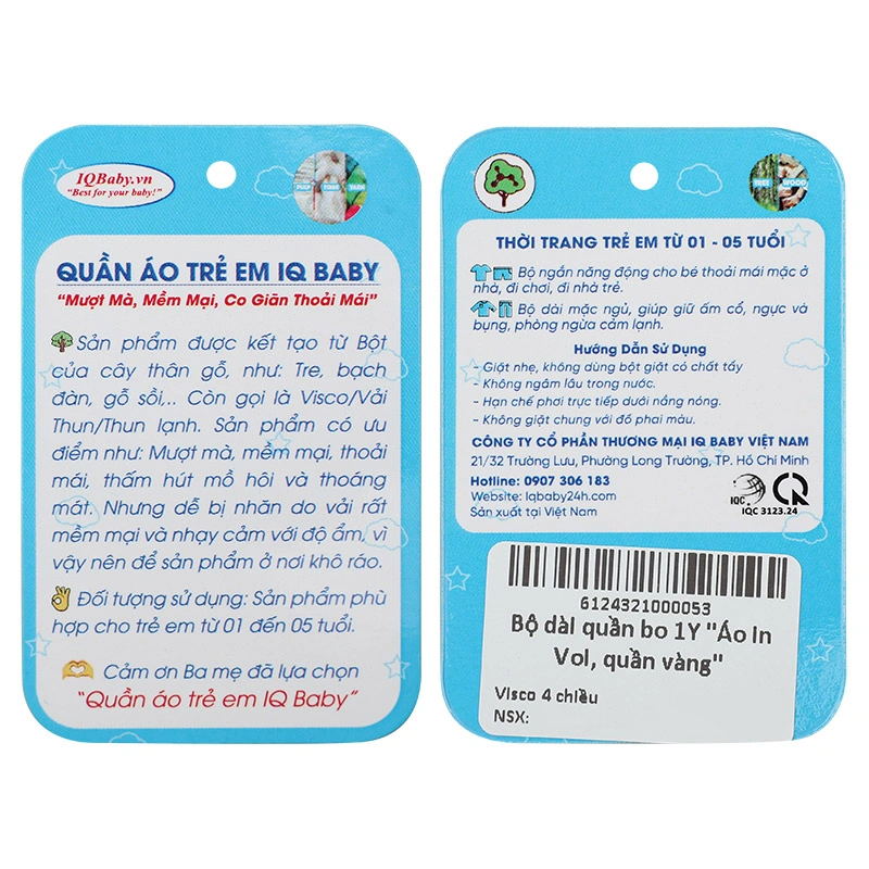 Bộ tay dài bé trai IQ Baby in voi màu vàng 13