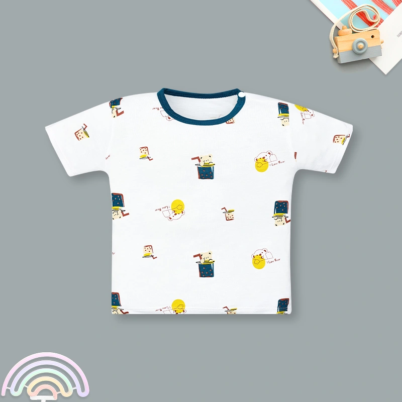 Bộ tay ngắn bé trai IQ Baby in gấu màu xanh 2