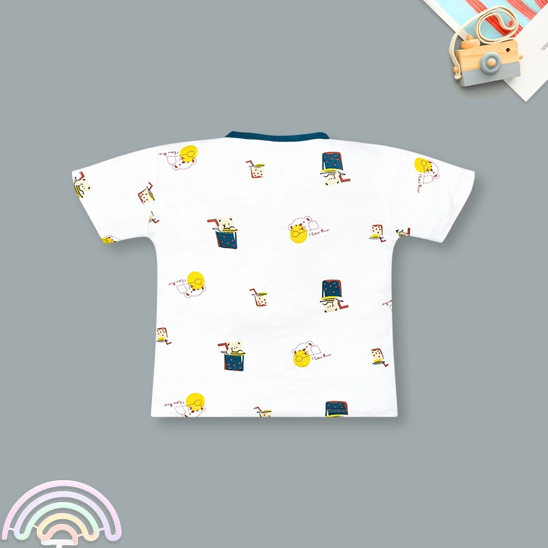 Bộ tay ngắn bé trai IQ Baby in gấu màu xanh 3