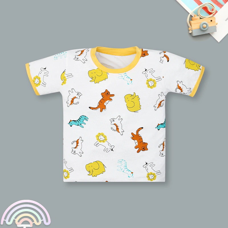 Bộ tay ngắn bé trai IQ Baby in thú màu vàng 2